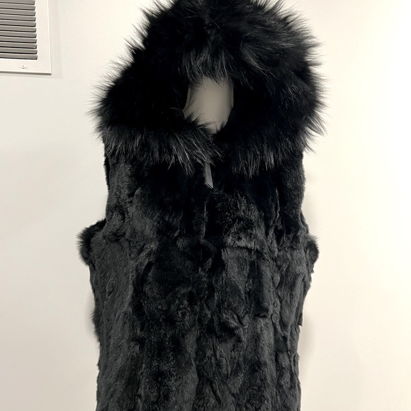 Mitchie’s Matchings Reversible Nylon/Rabbit Fur Vest with Silver Fox Trim NEW XL - Picture 4 of 7